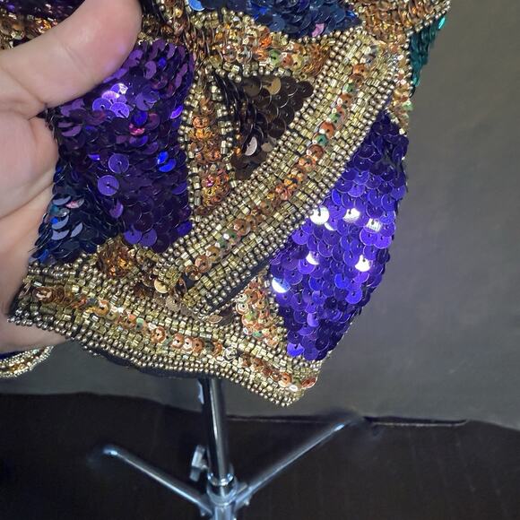 Vintage Black Tie Silk Sequin Top Stunning Condition Size Small Vintage 80's - Picture 10 of 13